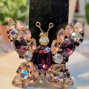 Purple and Gold Butterfly Brooch with Intricate Gemstone Design